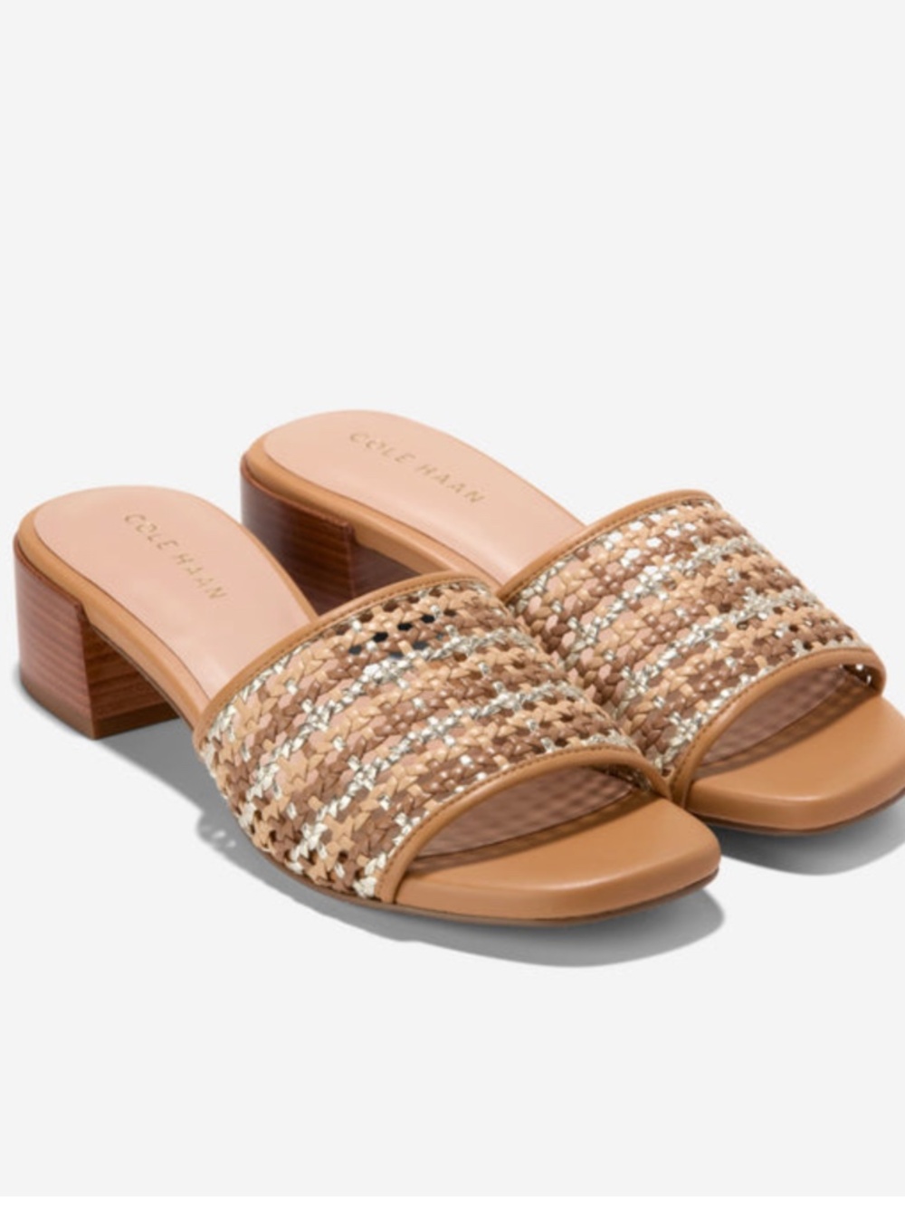 Cole Haan Calli Single Band Block Heel Sandals Neutral Biscuit